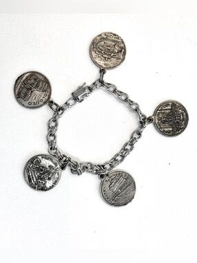 Vintage Sterling Silver Coin Charm Bracelet Italy Travel Charm Bracelet